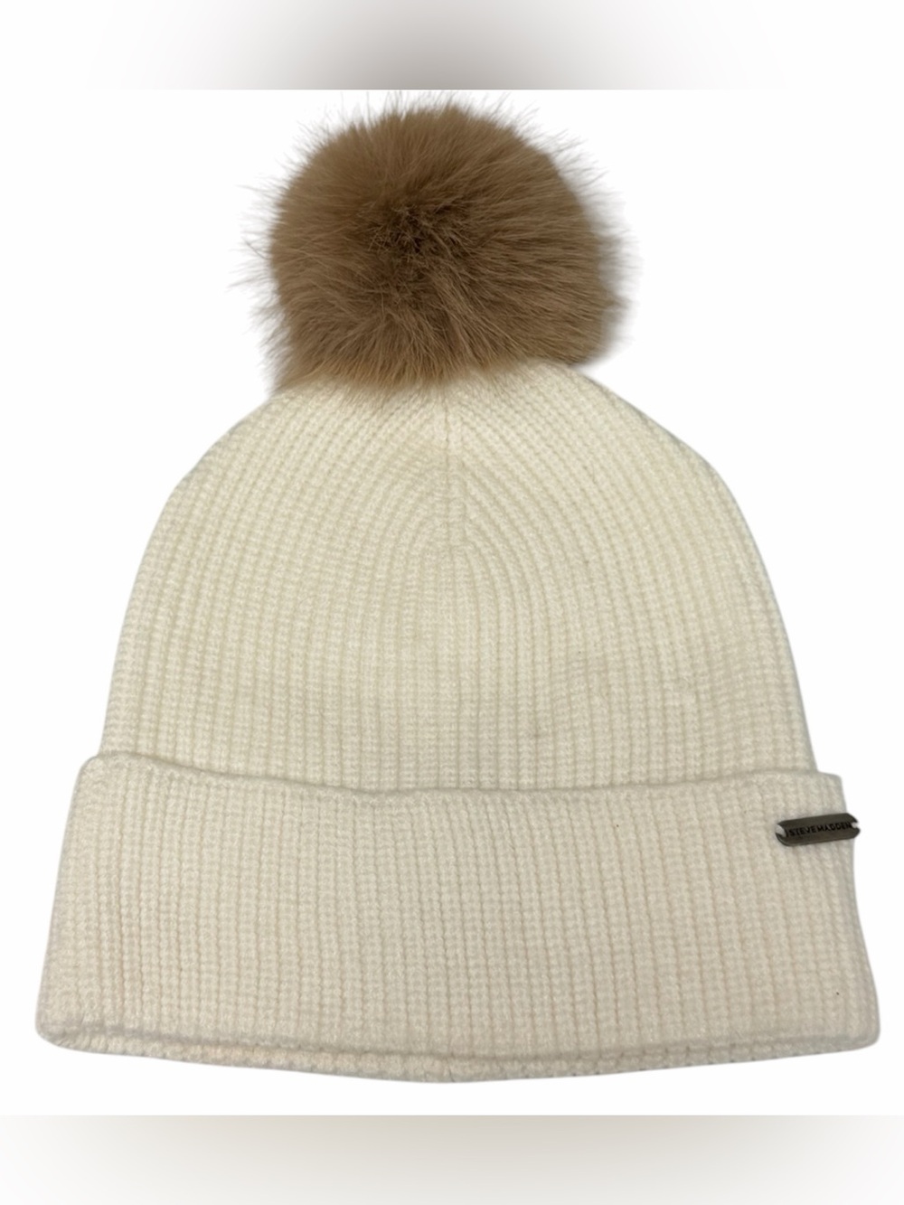 Steve Madden Fur Pom Pom White Beanie